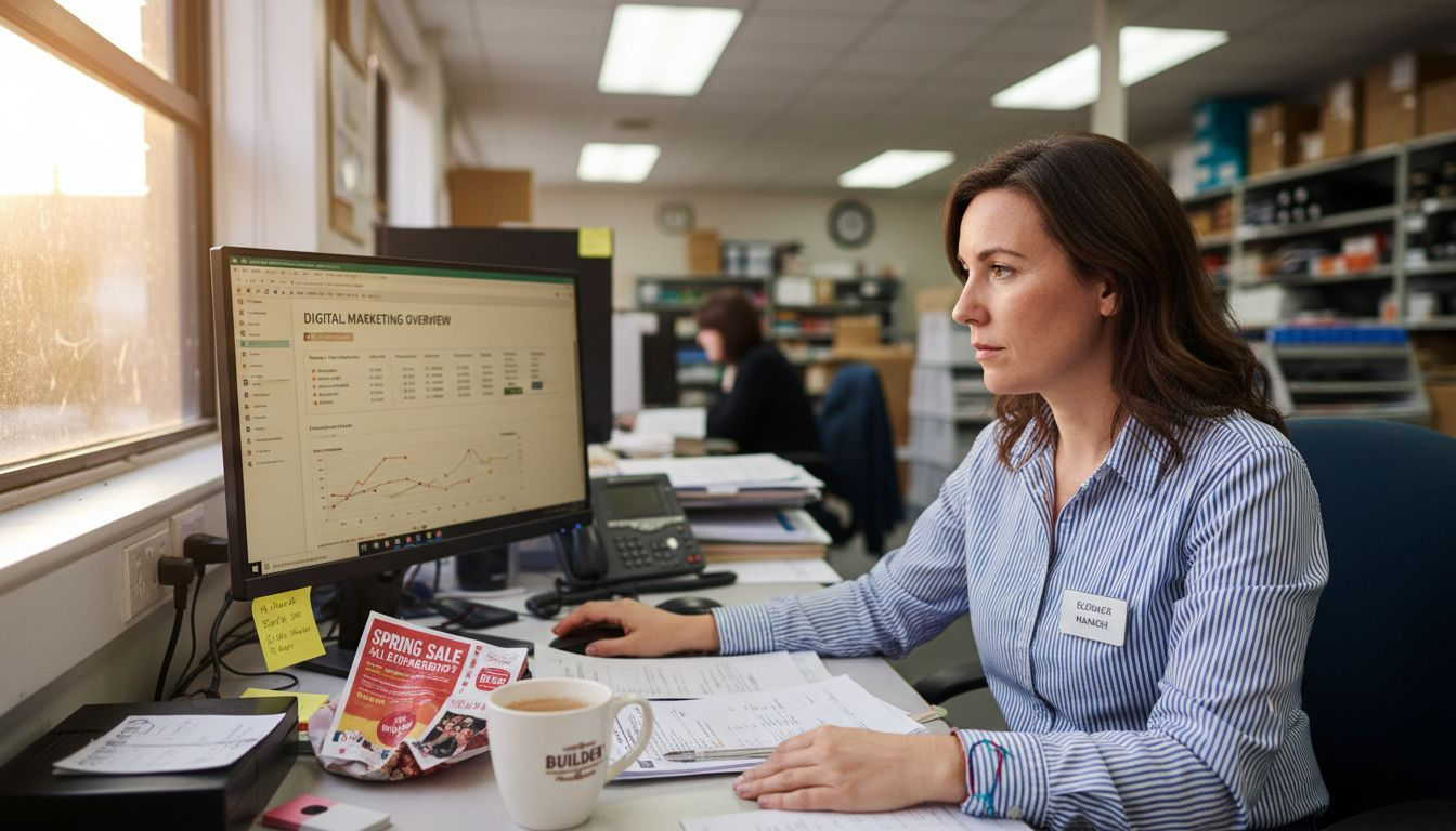 Retail manager reviewing digital marketing dashboard