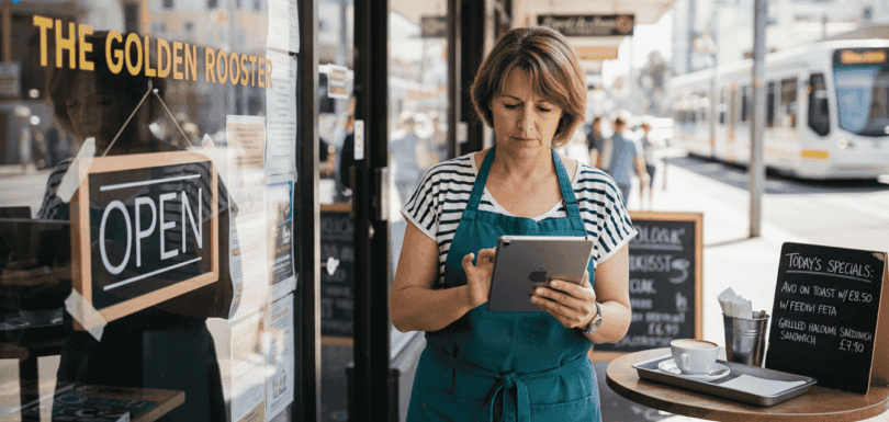 Gold Coast café owner updates business hours outside shop