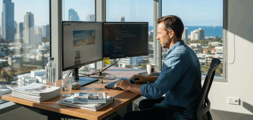 Web designer working in Gold Coast office