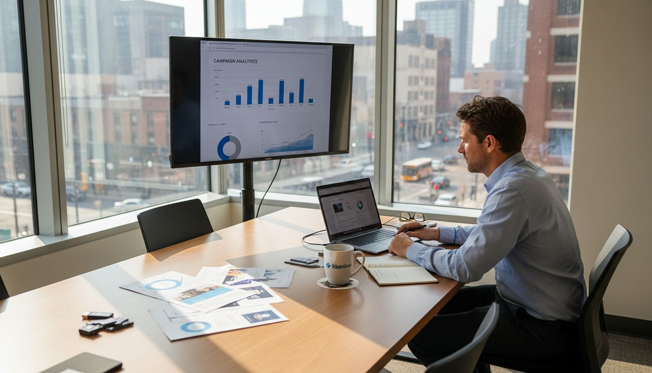 Marketing manager reviewing retail ad performance