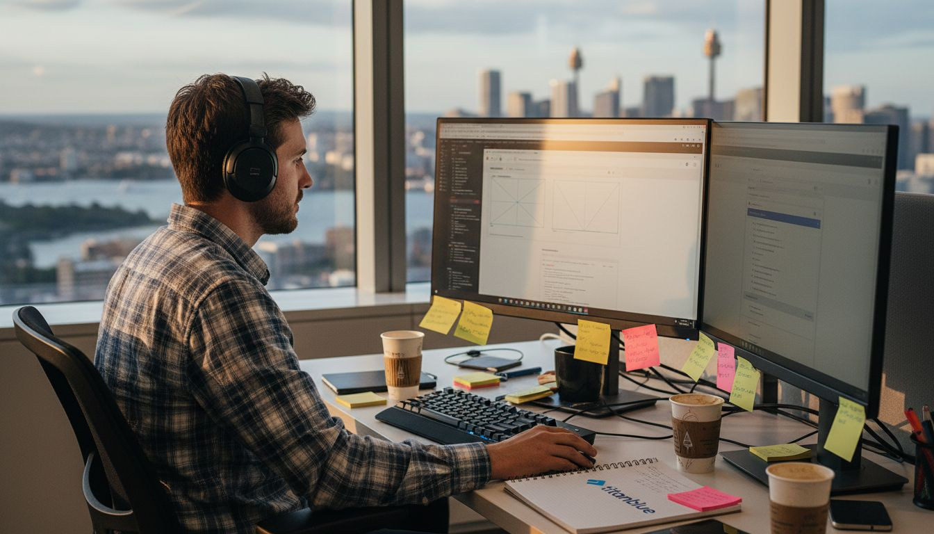 Web designer working in Sydney office workspace