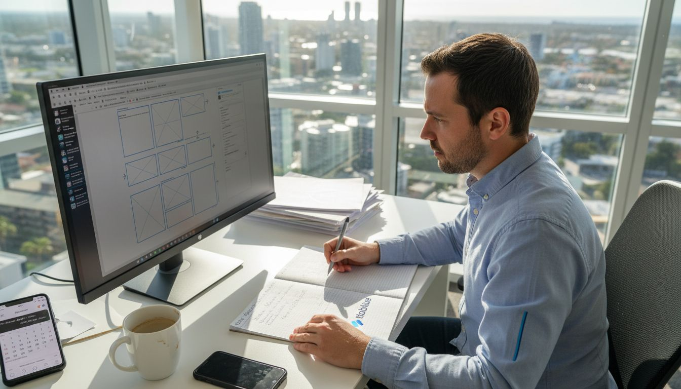 Gold Coast web designer working in office