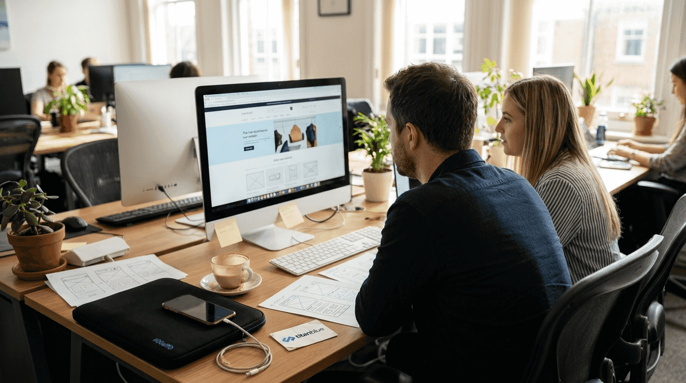 Team reviews ecommerce website design together