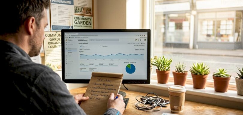 Australian small business owner checking website analytics