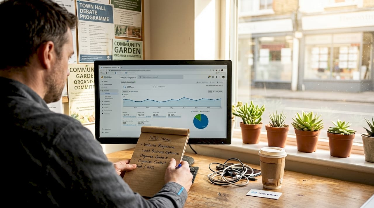Australian small business owner checking website analytics