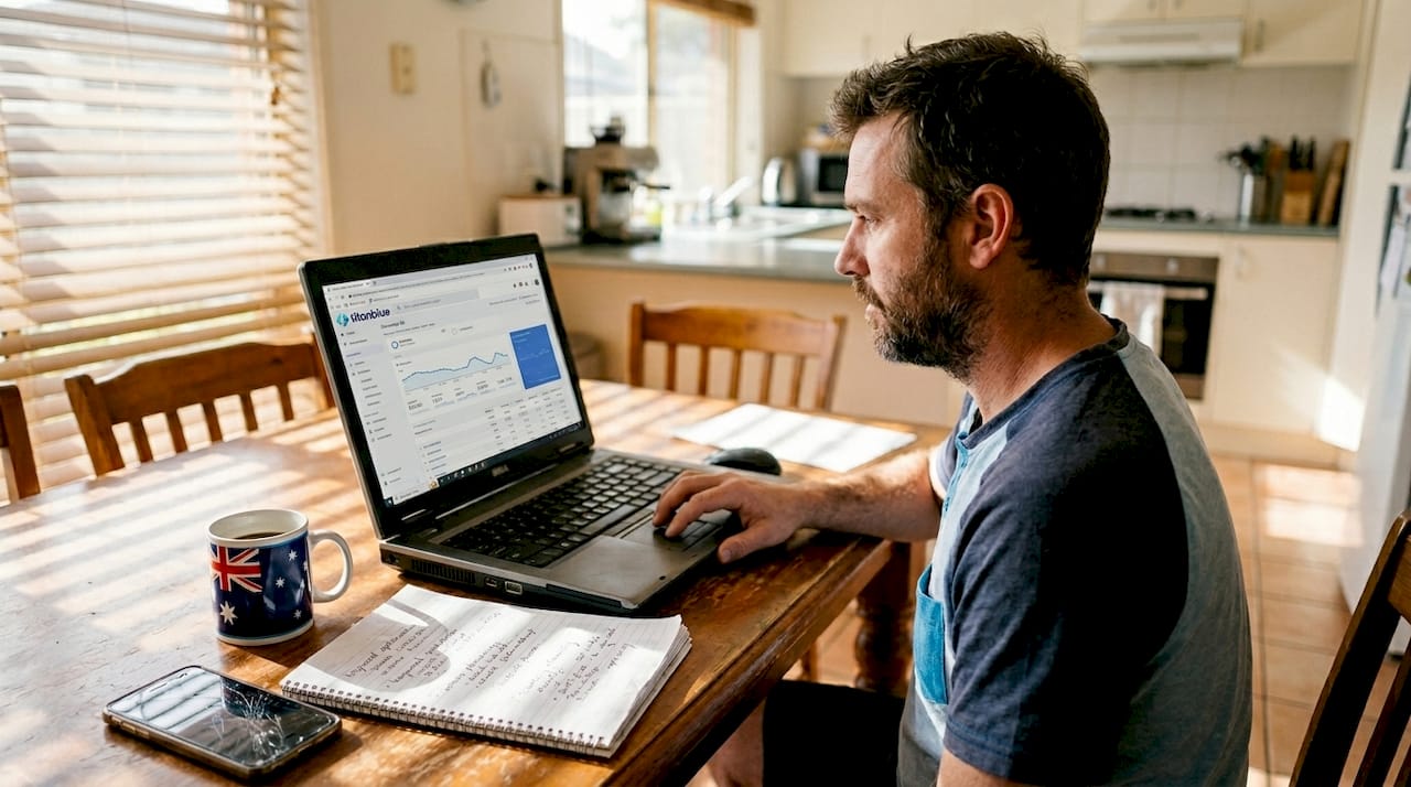 Australian business owner checking SEO analytics at home