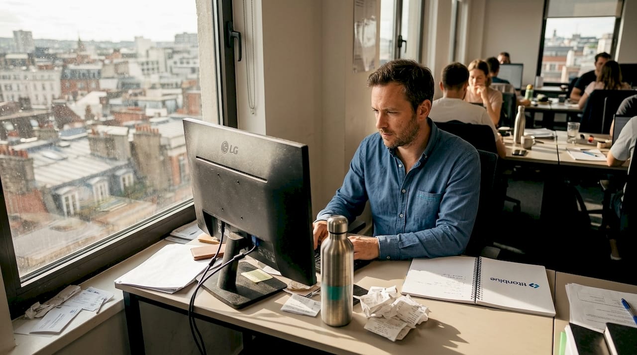 Small business owner managing digital ads workspace