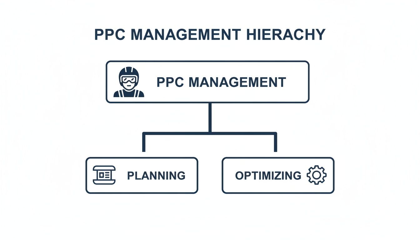 A flowchart illustrates PPC Management Hierarchy, breaking down into Planning and Optimizing stages.