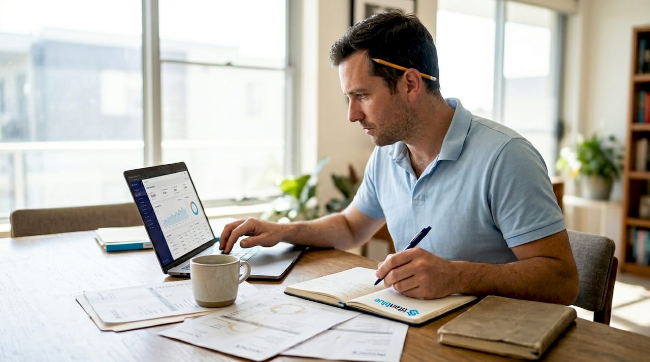 Small business owner reviewing online sales analytics