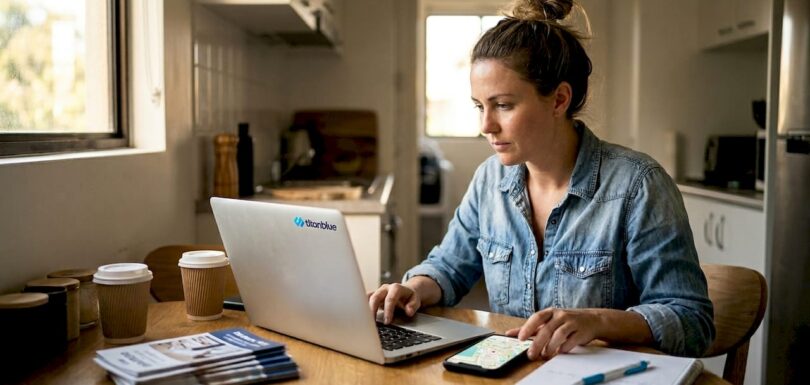 Small business owner checking local search results