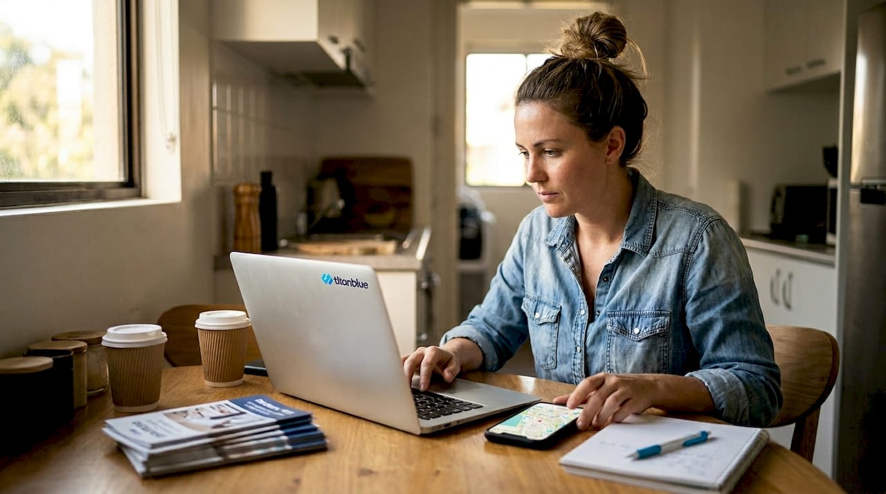 Small business owner checking local search results