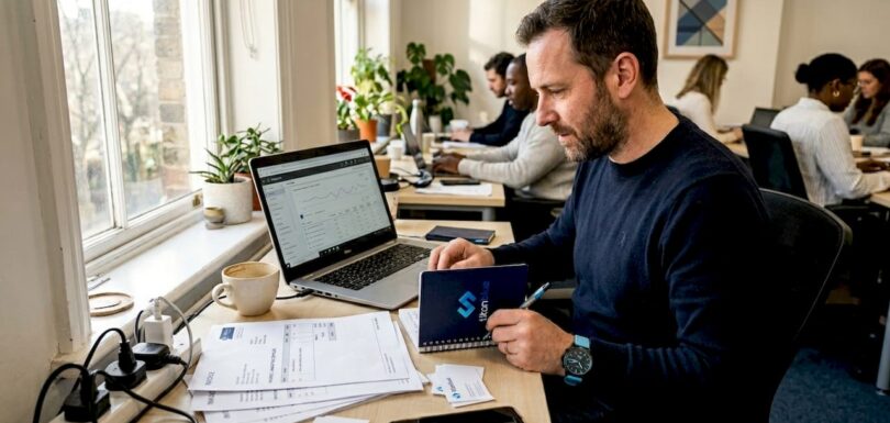 Australian SME owner checks digital advertising dashboard