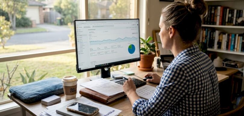 SMB owner checking SEO results at desk