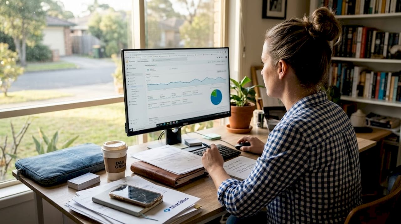 SMB owner checking SEO results at desk