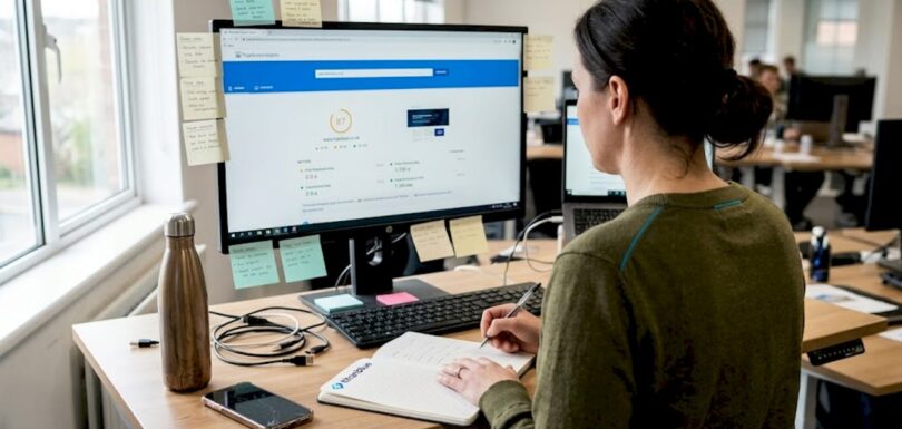 Marketer reviews website audit on desktop