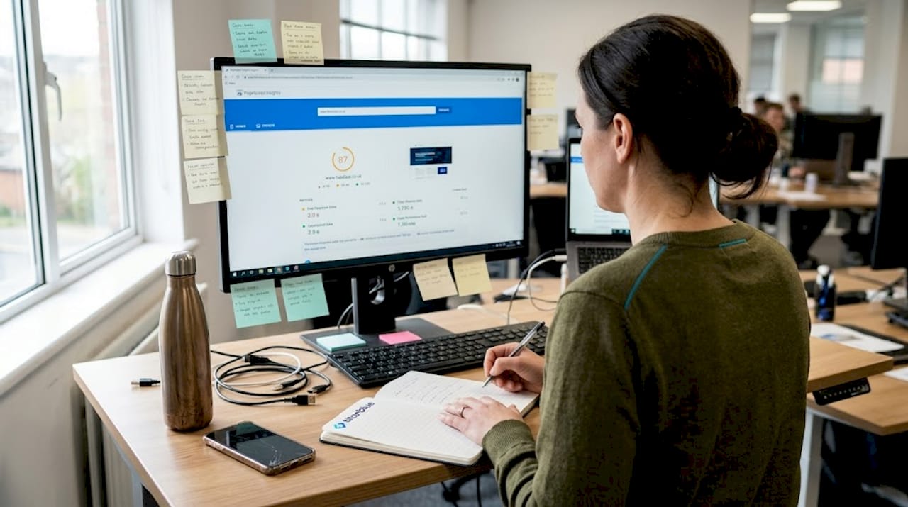 Marketer reviews website audit on desktop