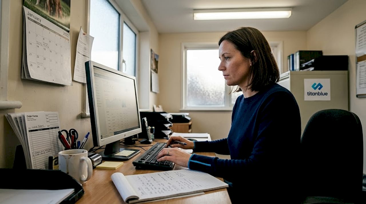 Shop owner reviewing marketing AI software