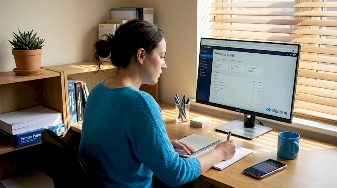 Business owner reviewing website optimisation checklist