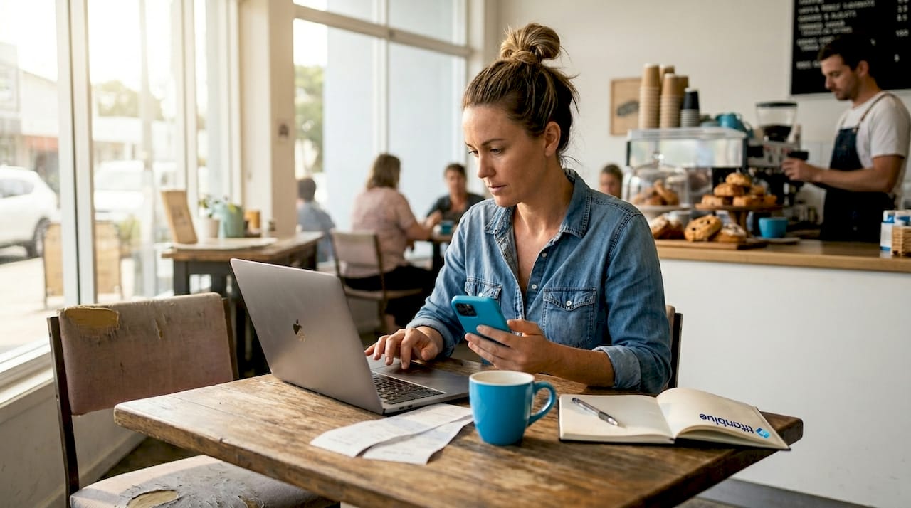 Café owner updating business profile