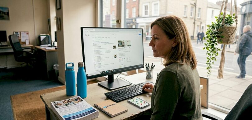 Business owner researching local SEO results