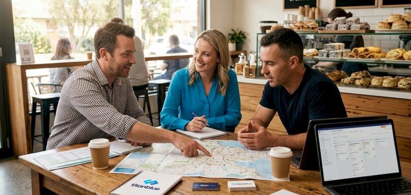 Australian small business owners collaborating in office