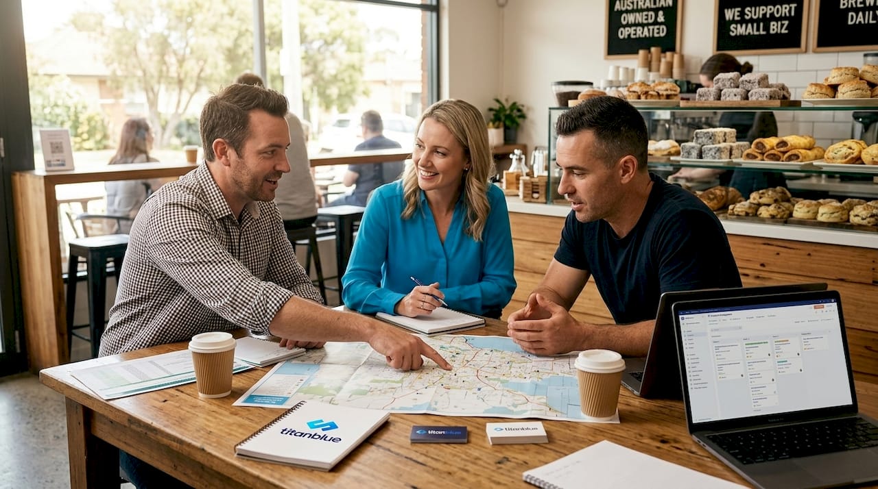 Australian small business owners collaborating in office