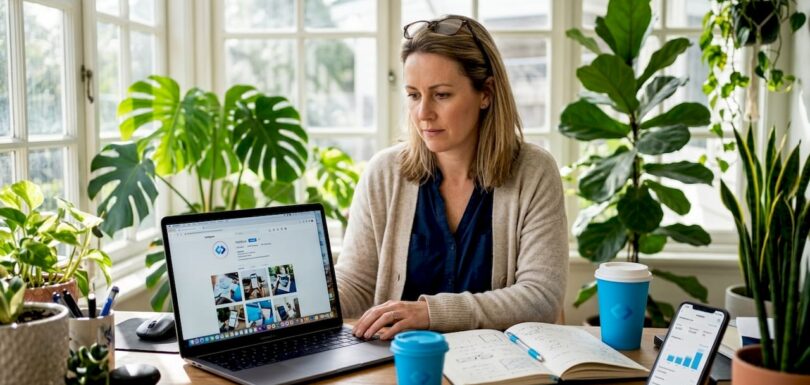 Business owner reviewing social media audit