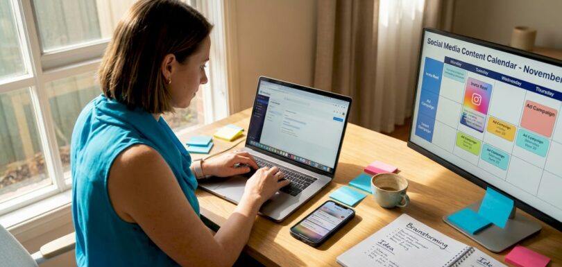 Manager multitasking at home office desk