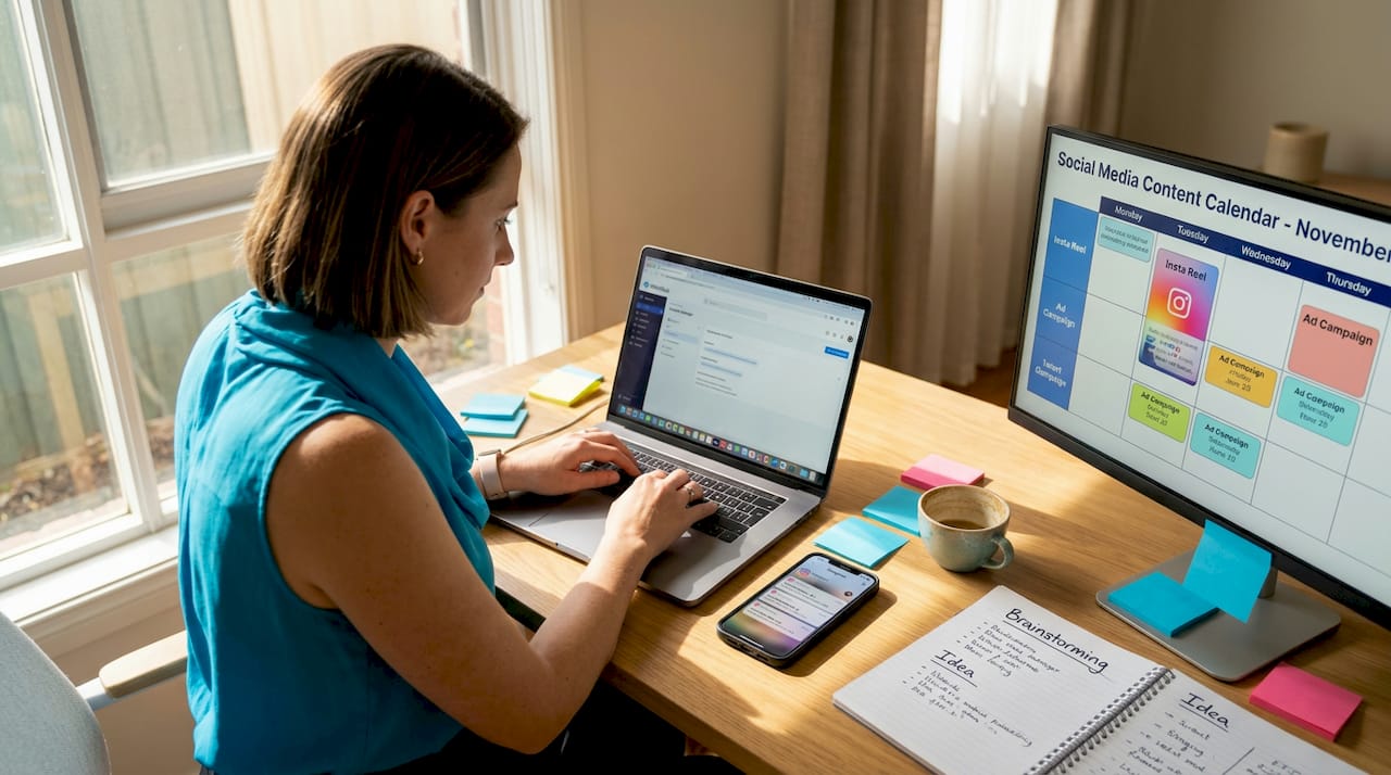 Manager multitasking at home office desk