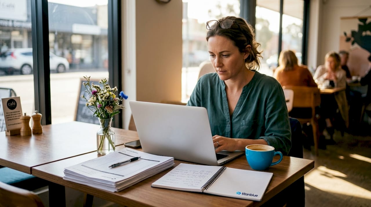 Small business owner working on laptop