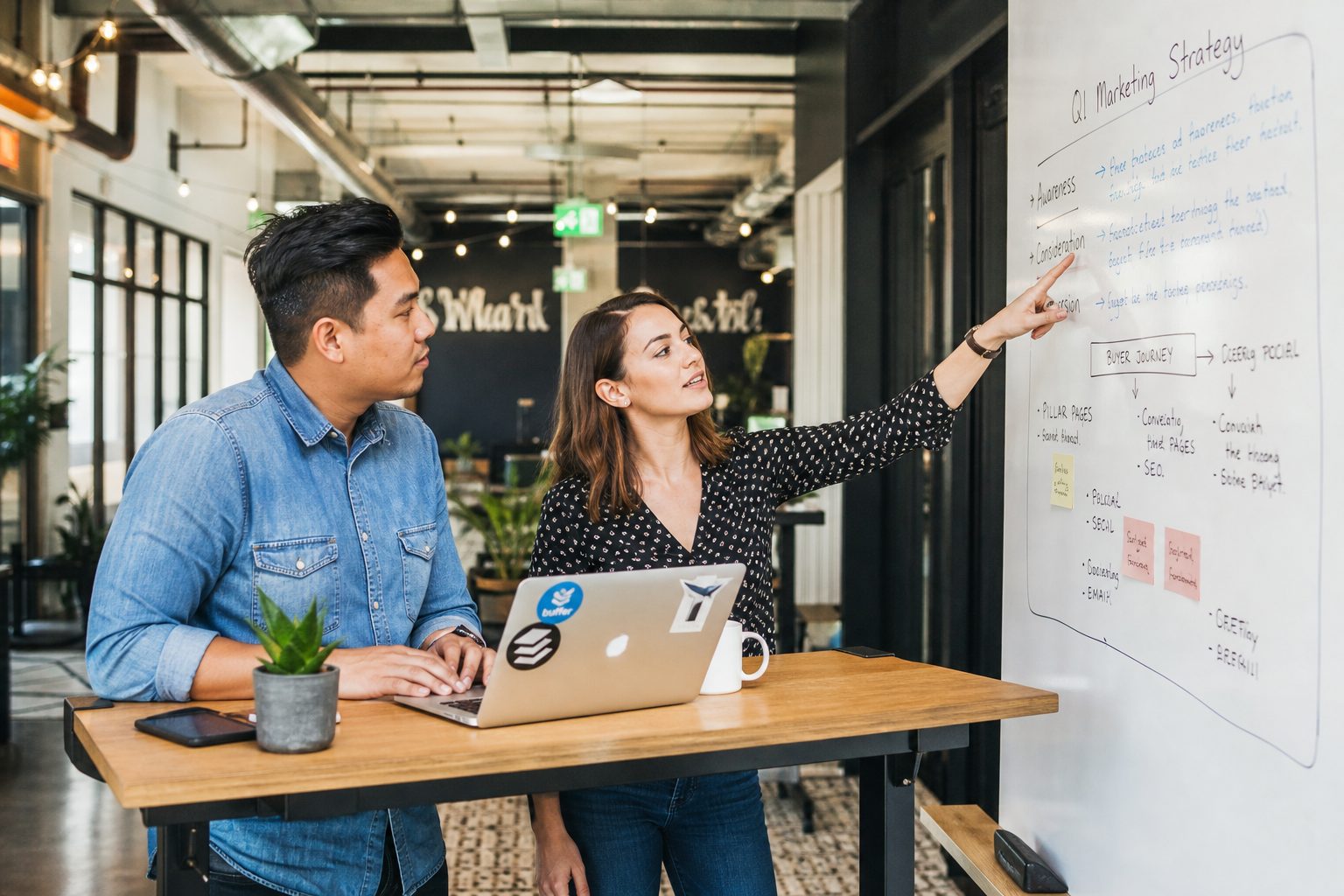 Marketing professionals collaborating on AI search strategy