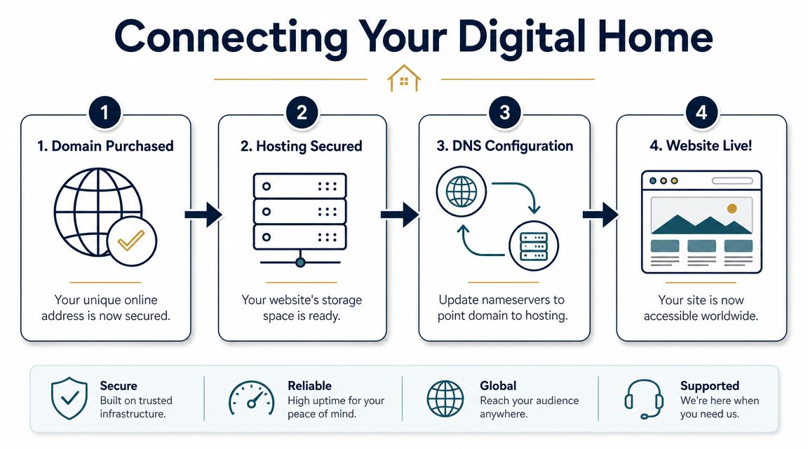 An infographic detailing the four steps to connecting your digital home for a website.