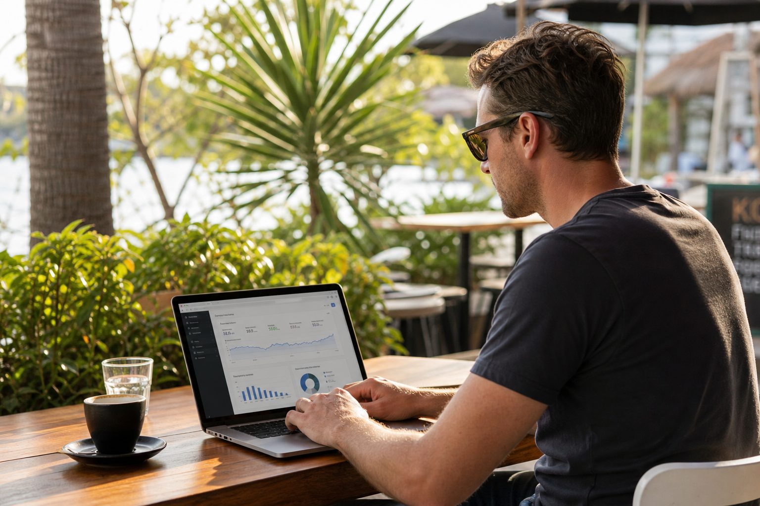 Business owner reviewing website performance data on laptop