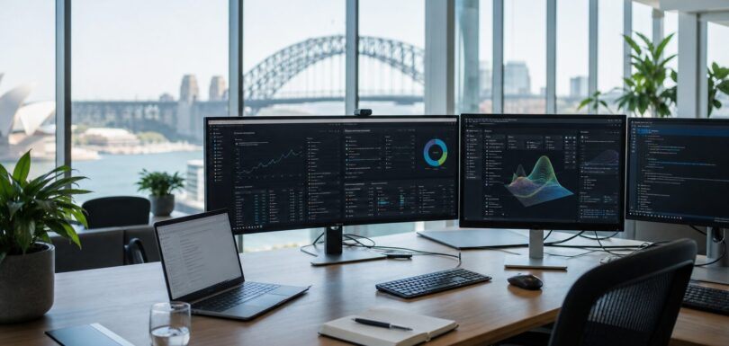Answer Engine Optimisation concept showing AI search analytics on modern screens