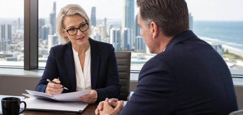 Professional lawyer meeting with business client in modern office