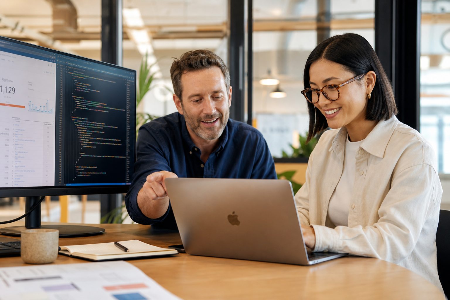 Business professionals collaborating on website structured data implementation