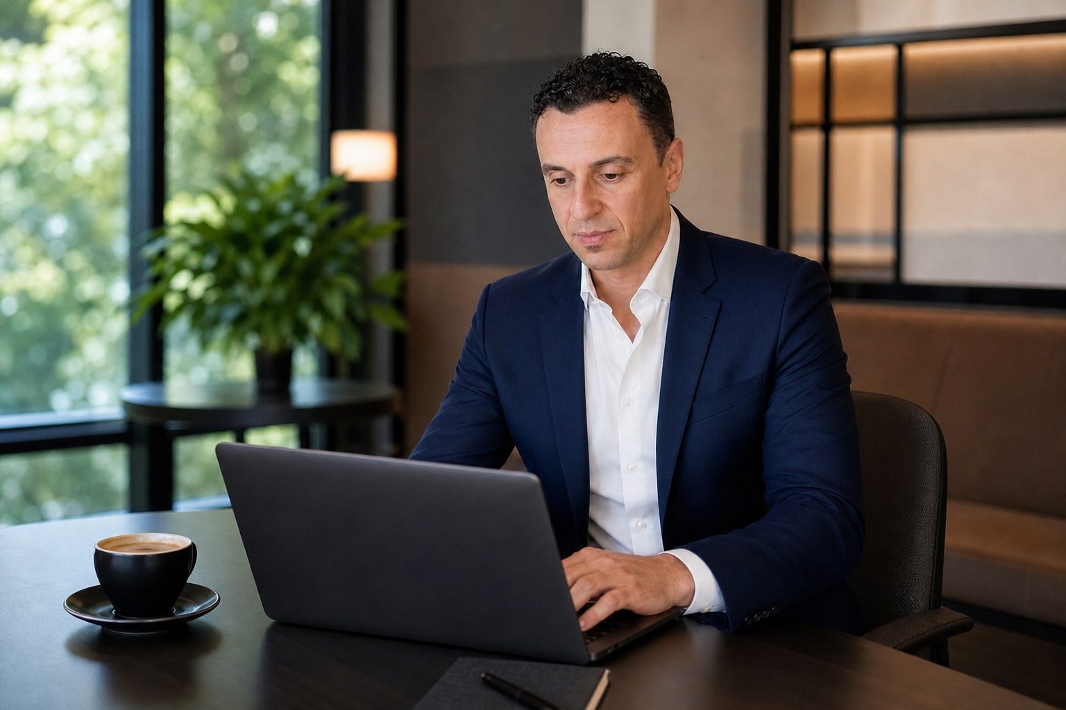 Richie Zengoski reviewing Google AI Overviews analytics data on a laptop at Titan Blue