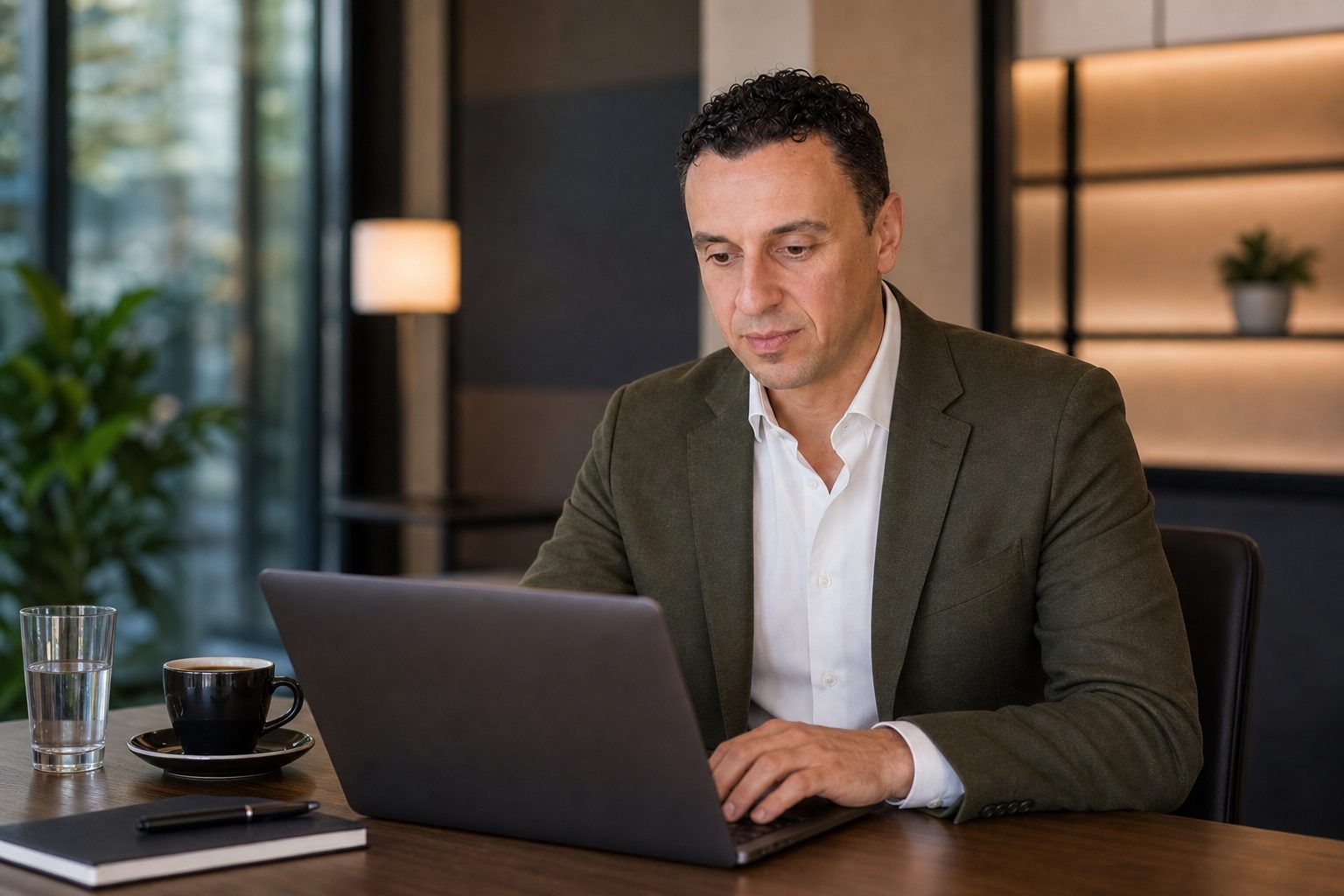 Richie Zengoski reviewing website analytics on a laptop at Titan Blue