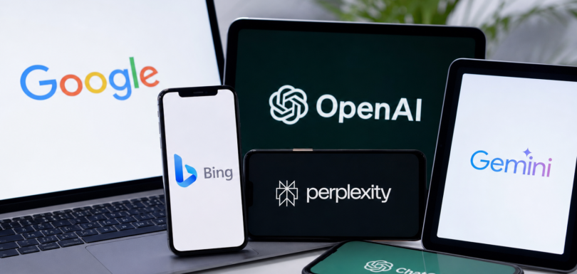 AI-powered search engine interface on a modern office monitor — the future of search