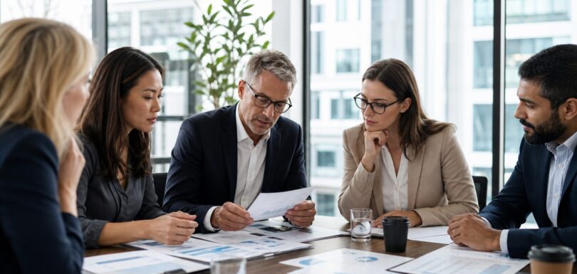 Australian business team reviewing AI search visibility strategy in a modern meeting room
