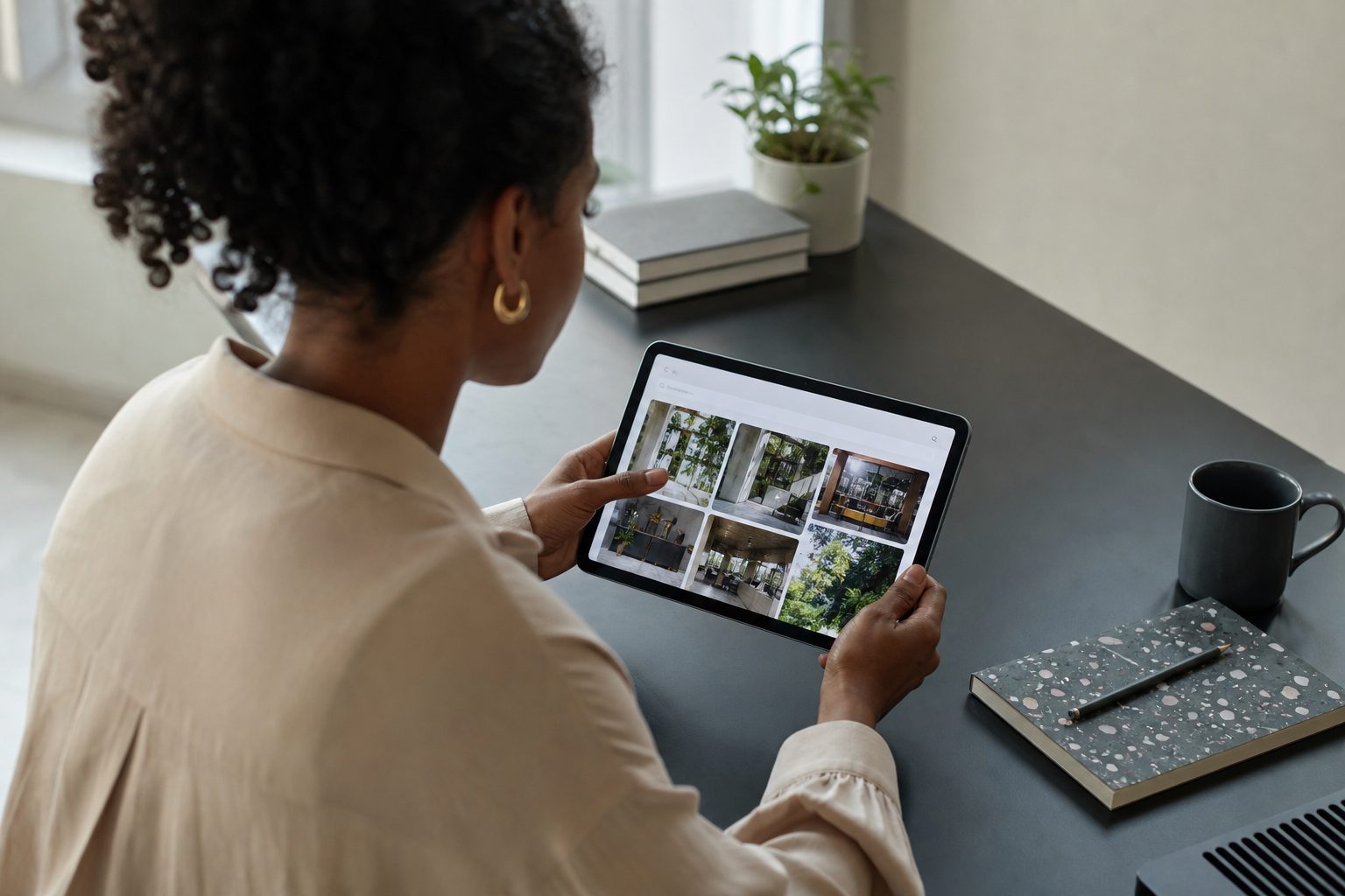 Person reviewing AI search results on tablet