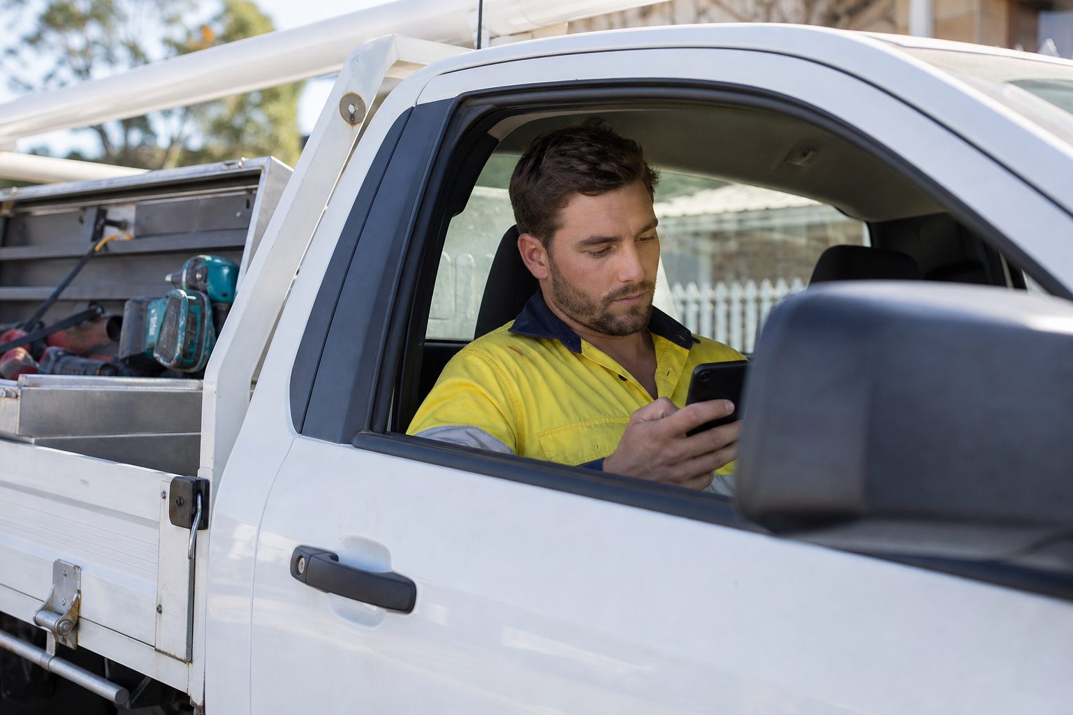 Gold Coast tradesperson checking a website enquiry on his mobile phone
