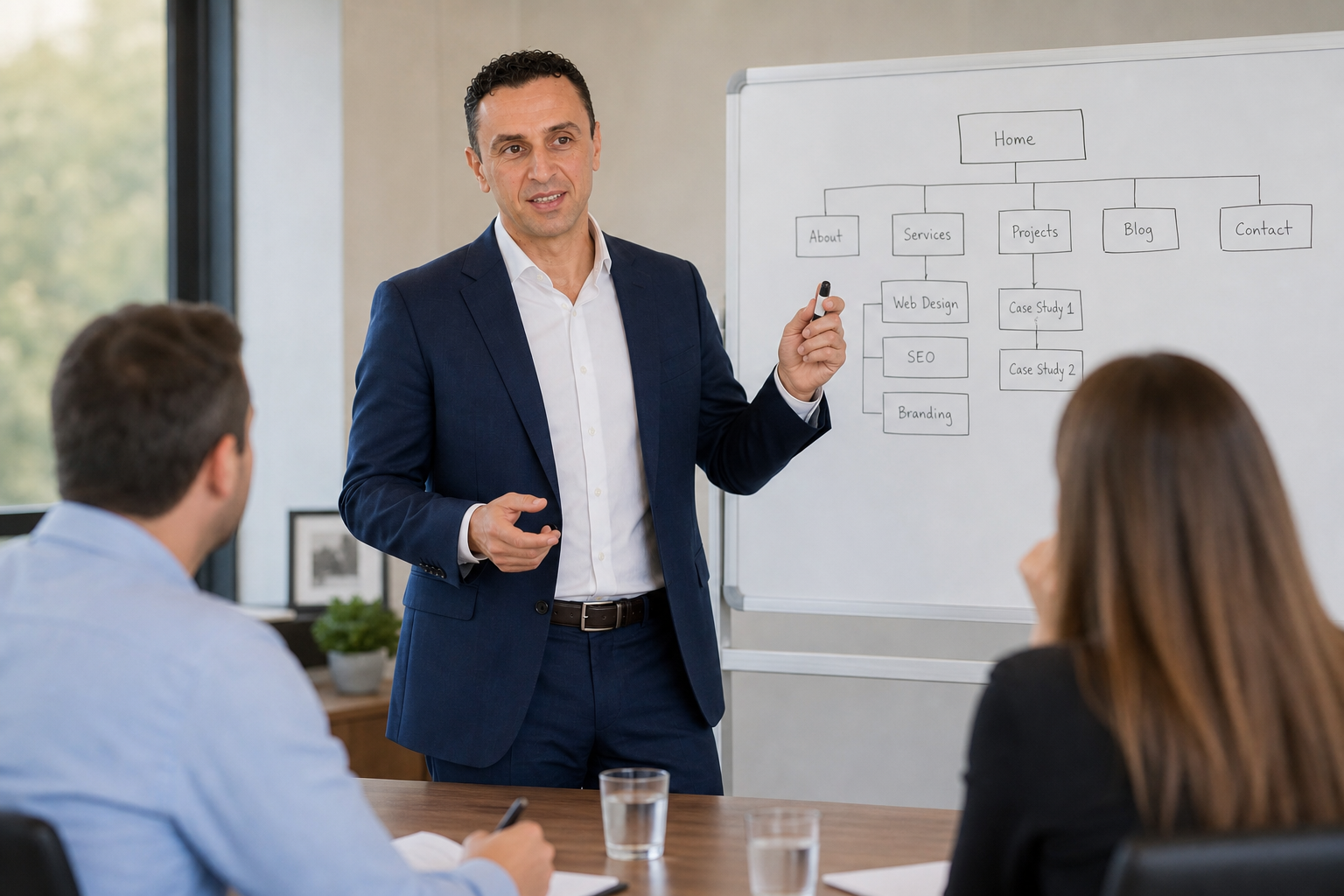 Titan Blue founder Richie Zengoski presenting a website structure plan to a client
