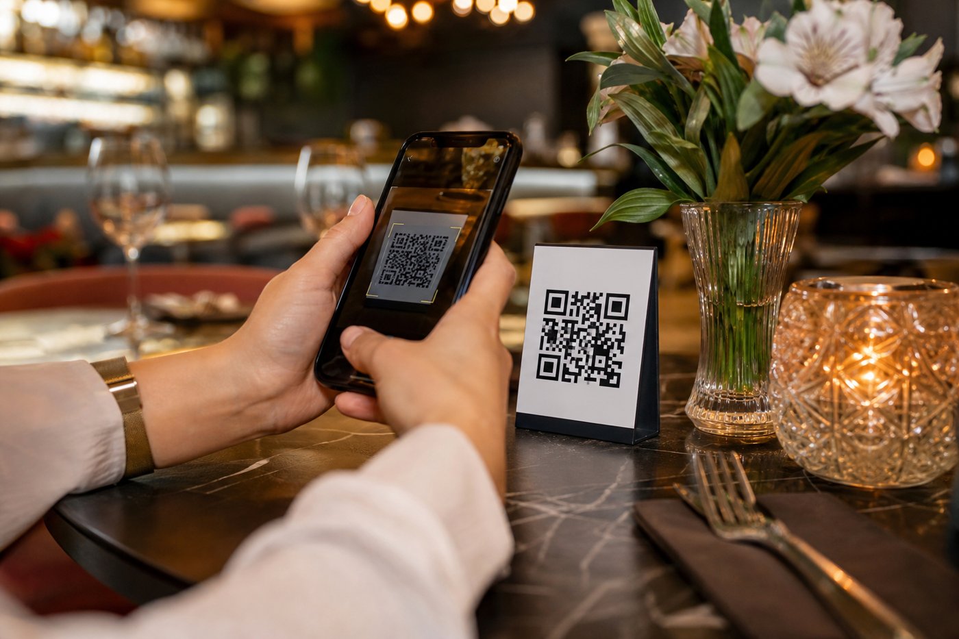 Customer scanning a QR code to join a business email and SMS list
