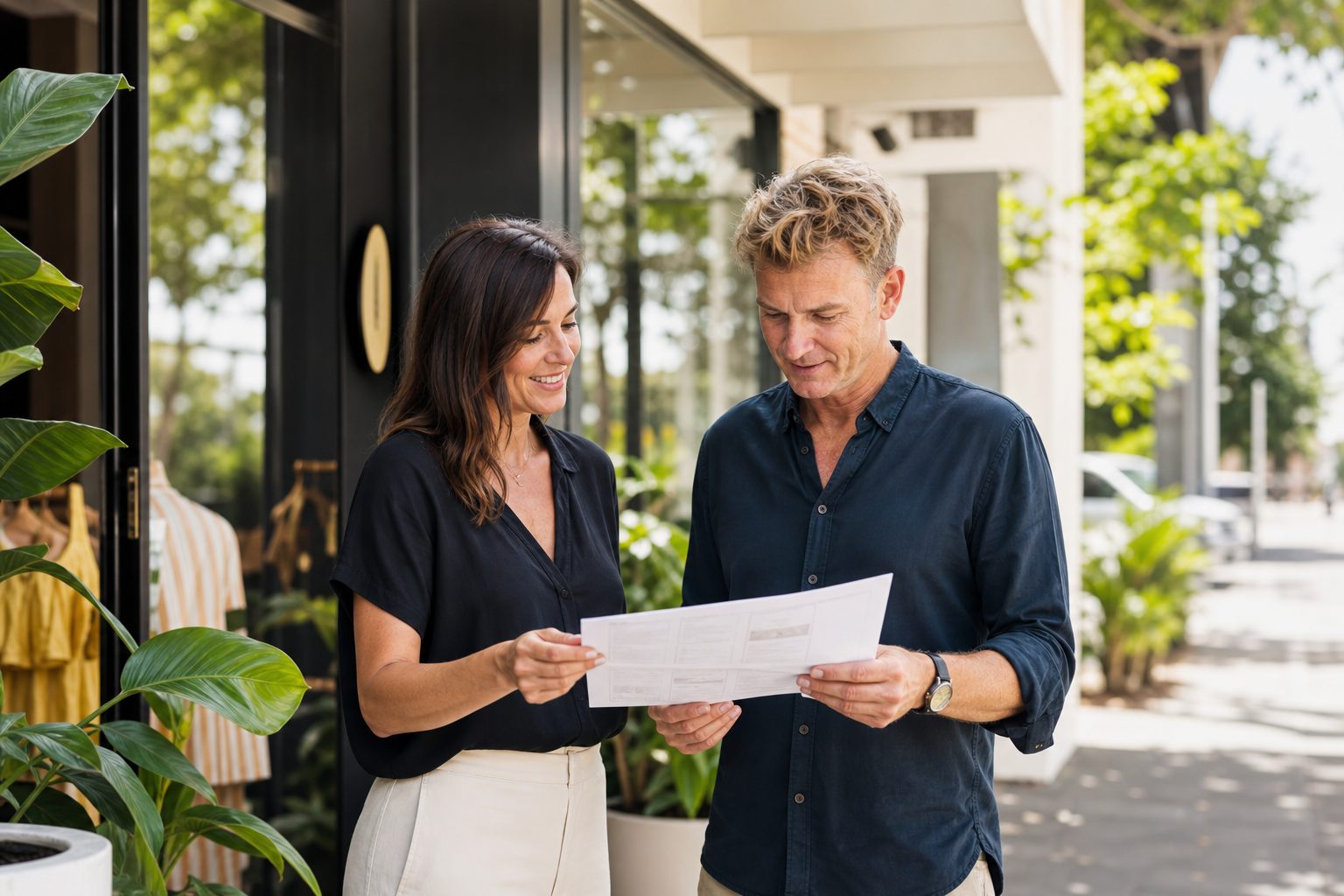 Gold Coast business owners reviewing a Titan Blue website and marketing plan
