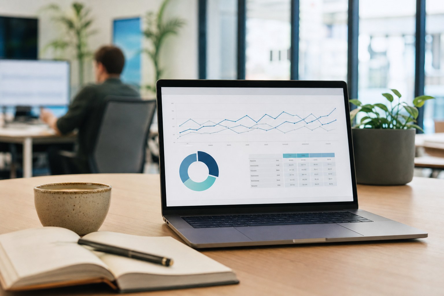 Laptop showing an AI visibility tracking dashboard in an Australian office