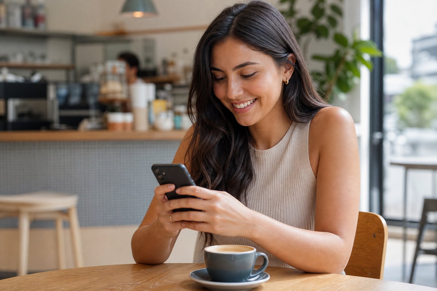 Customer reading a marketing SMS from a local business