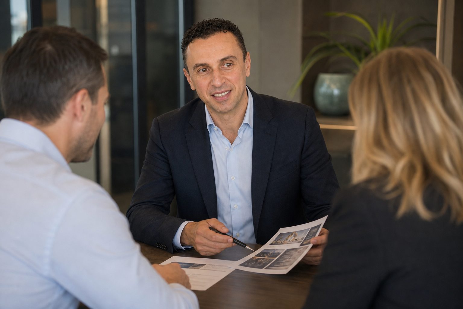 Richie Zengoski discussing a website content plan with two clients in a Gold Coast office