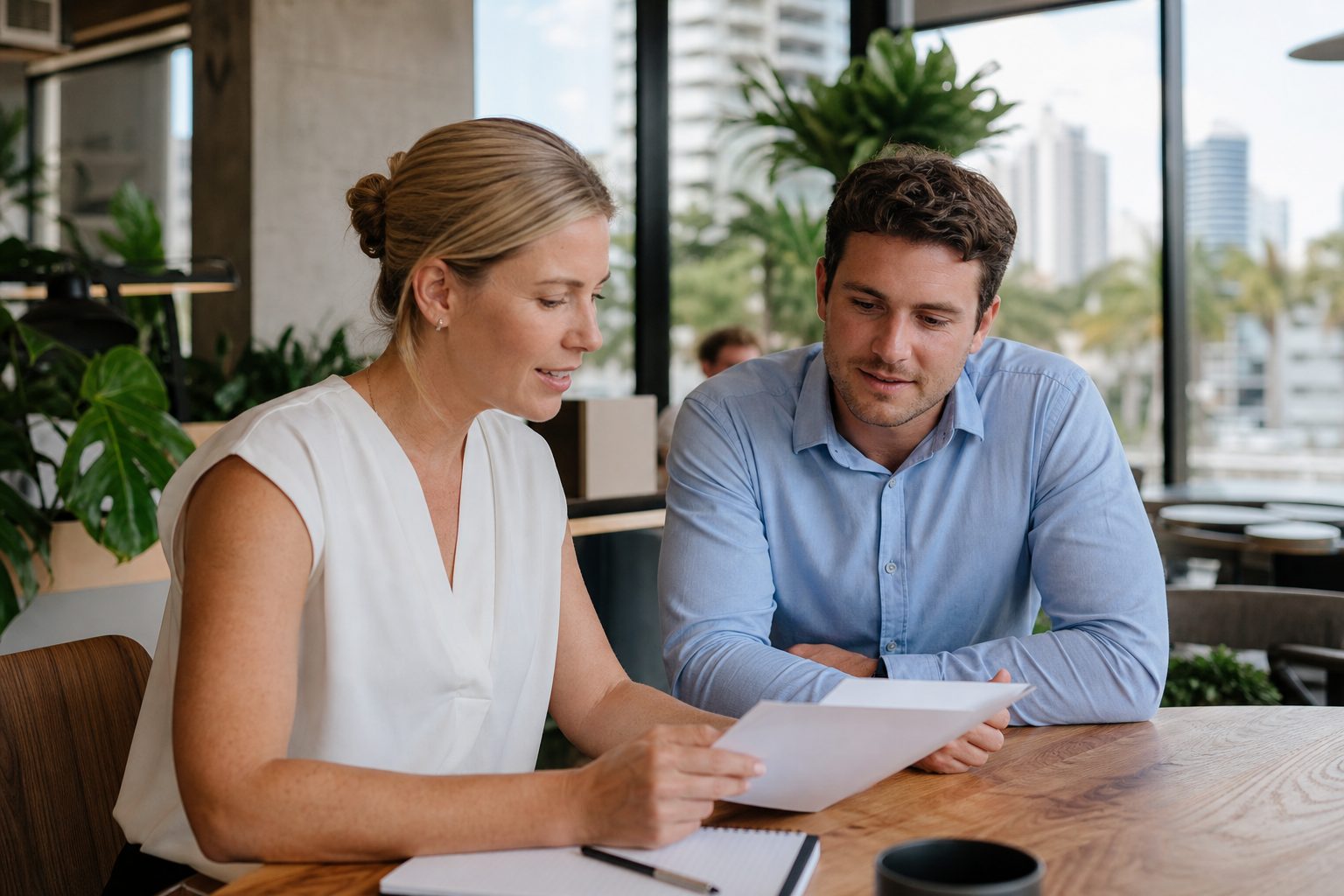 Two colleagues near Surfers Paradise reviewing a website AI readiness checklist together