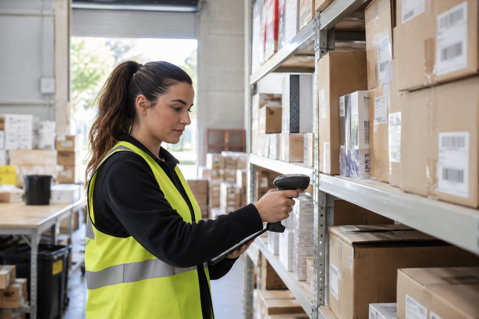 Warehouse worker scanning stock for an ecommerce fulfilment centre